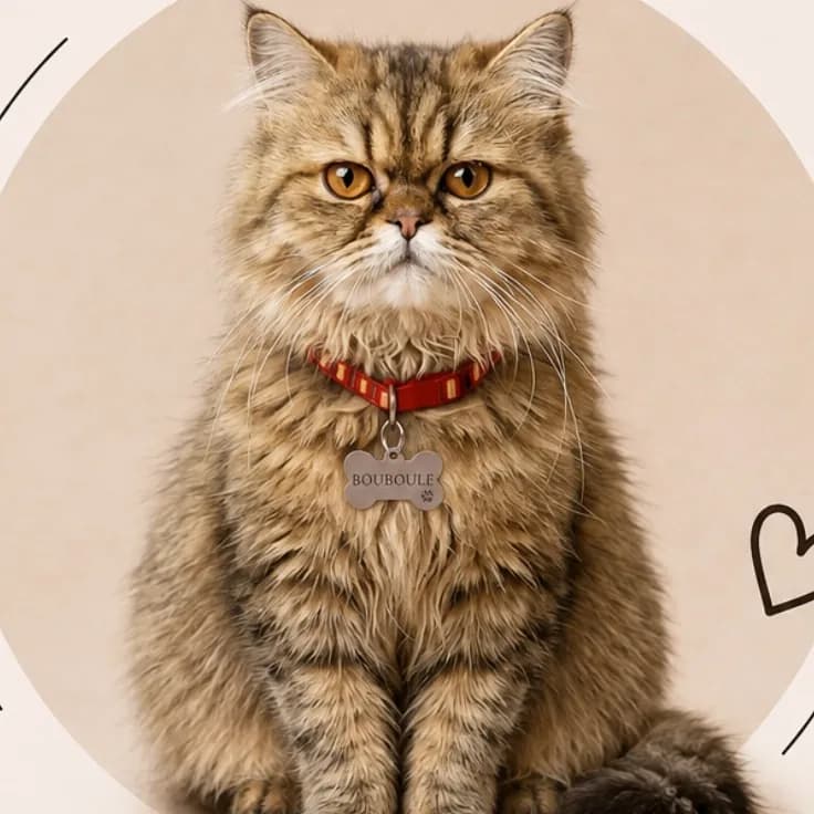 Bouboule, Persian (Peki Face) — Brown Tabby, en portrait.