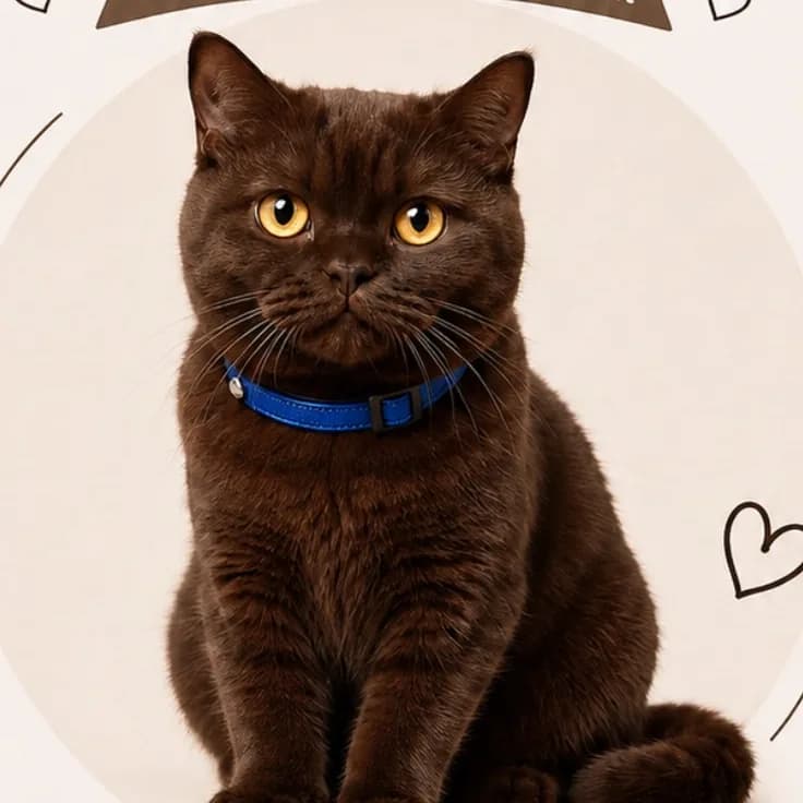 Choco, Scottish Straight, en portrait.