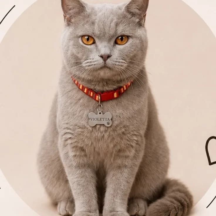 Violetta, British Shorthair (Lilac), en portrait.